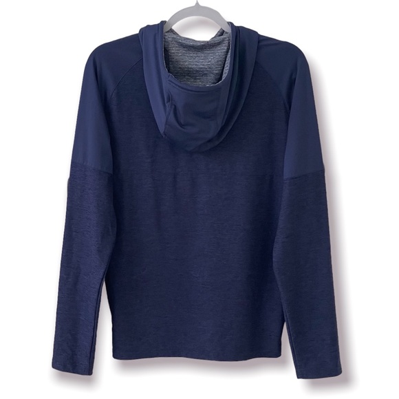 Hoodie Men’s Drawstring Pullover S Long Sleeve Navy Stretch Logo - Picture 3 of 7